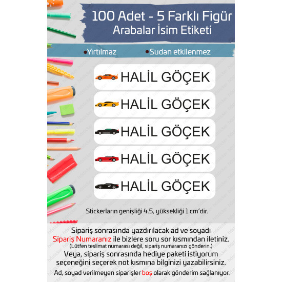 100 Adet Arabalar İsme Özel Okul Etiketi Kalem Defter Özel İsim Yazılabilen Sticker P1 100 Adet Arabalar İsme Özel Okul Etiketi Kalem Defter Özel İsim Yazılabilen Sticker P1