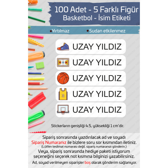 100 Adet Basketbol İsme Özel Okul Etiketi Kalem Defter Özel İsim Yazılabilen Sticker P1 100 Adet Basketbol İsme Özel Okul Etiketi Kalem Defter Özel İsim Yazılabilen Sticker P1
