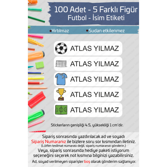 100 Adet Futbol İsme Özel Okul Etiketi Kalem Defter Özel İsim Yazılabilen Sticker P1 100 Adet Futbol İsme Özel Okul Etiketi Kalem Defter Özel İsim Yazılabilen Sticker P1