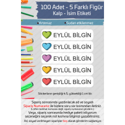 100 Adet Kalp İsme Özel Okul Etiketi Kalem Defter Özel İsim Yazılabilen Sticker P1