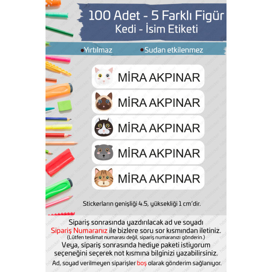 100 Adet Kedi İsme Özel Okul Etiketi Kalem Defter Özel İsim Yazılabilen Sticker P1 100 Adet Kedi İsme Özel Okul Etiketi Kalem Defter Özel İsim Yazılabilen Sticker P1