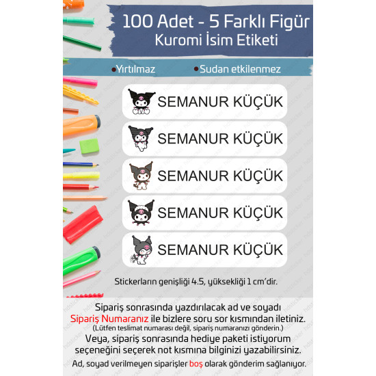 100 Adet Kuromi İsme Özel Okul Etiketi Kalem Defter Özel İsim Yazılabilen Sticker P1 100 Adet Kuromi İsme Özel Okul Etiketi Kalem Defter Özel İsim Yazılabilen Sticker P1