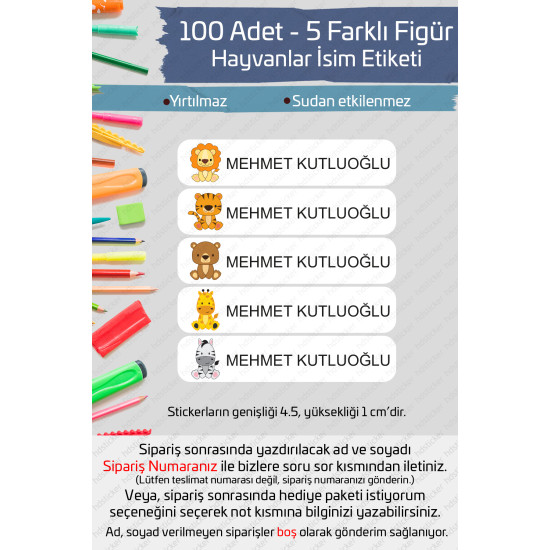 100 Adet Sevimli Hayvanlar İsme Özel Okul Etiketi Kalem Defter Özel İsim Yazılabilen Sticker P1 100 Adet Sevimli Hayvanlar İsme Özel Okul Etiketi Kalem Defter Özel İsim Yazılabilen Sticker P1