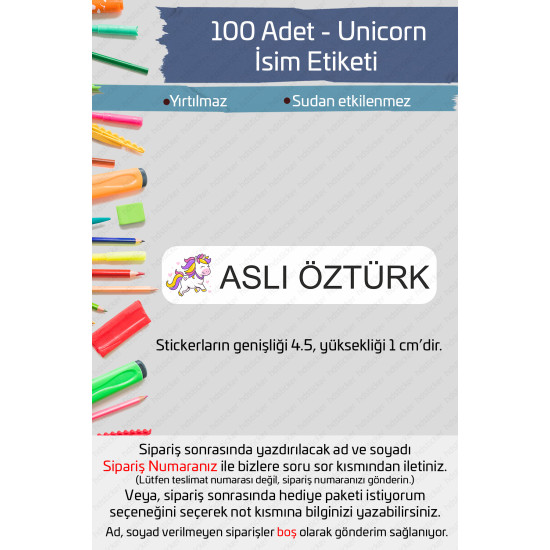 100 Adet Unicorn İsme Özel Okul Etiketi Kalem Defter Etiketi Özel İsim Yazılabilen Sticker P1 100 Adet Unicorn İsme Özel Okul Etiketi Kalem Defter Etiketi Özel İsim Yazılabilen Sticker P1