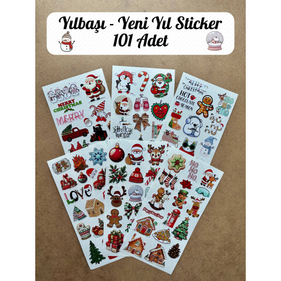 101 Adet Yılbaşı, Yeni Yıl Temalı Sticker Seti - Noel, Kardan Adam, Çam Ağacı, Hediye Paketi, Etiket 101 Adet Yılbaşı, Yeni Yıl Temalı Sticker Seti - Noel, Kardan Adam, Çam Ağacı, Hediye Paketi, Etiket