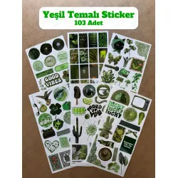 103 Adet Yeşil Temalı Sticker Seti Ajanda Planner Bullet Journal Sanat Art Green Etiket Çıkartma