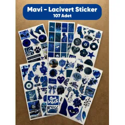 107 Adet Mavi Temalı Sticker Seti Ajanda Planner Bullet Journal Sanat Art Blue Etiket Çıkartma