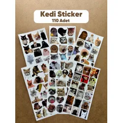 110 Adet Komik Kedi Temalı Sticker Seti Planner, Ajanda, Laptop Uyumlu Eğlenceli Kediler Mini Etiket