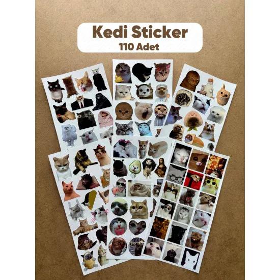 110 Adet Komik Kedi Temalı Sticker Seti Planner, Ajanda, Laptop Uyumlu Eğlenceli Kediler Mini Etiket 110 Adet Komik Kedi Temalı Sticker Seti Planner, Ajanda, Laptop Uyumlu Eğlenceli Kediler Mini Etiket