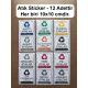 12 Adet Atık Sınıflandırma Sticker Seti - Plastik, Kağıt, Cam, Metal, Pil, Tıbbi ve Daha Fazlası 12 Adet Atık Sınıflandırma Sticker Seti - Plastik, Kağıt, Cam, Metal, Pil, Tıbbi ve Daha Fazlası