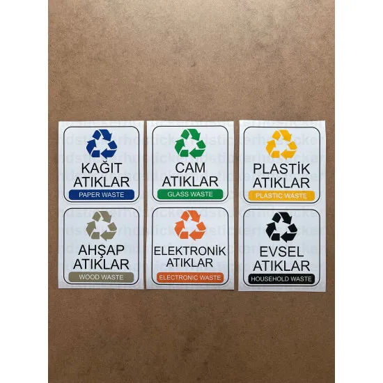 12 Adet Atık Sınıflandırma Sticker Seti - Plastik, Kağıt, Cam, Metal, Pil, Tıbbi ve Daha Fazlası 12 Adet Atık Sınıflandırma Sticker Seti - Plastik, Kağıt, Cam, Metal, Pil, Tıbbi ve Daha Fazlası