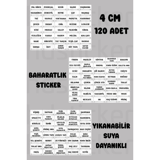 120 Adet Baharat Bakliyat Kuruyemiş Kavanoz Saklama Kabı Banyo Etiketi Sticker Düzenleyici Erzak P1