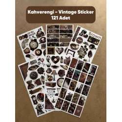 121 Adet Kahverengi Temalı Sticker Seti Ajanda Planner Vintage Retro Bullet Journal Sanat Art Brown Etiket Çıkartma