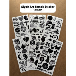 121 Adet Siyah Temalı Sticker Seti Ajanda Planner Bullet Journal Sanat Art Black Etiket Çıkartma