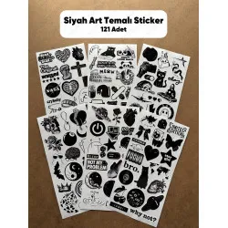 121 Adet Siyah Temalı Sticker Seti Ajanda Planner Bullet Journal Sanat Art Black Etiket Çıkartma