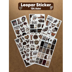 124 Adet Leopar Temalı Sticker Seti Ajanda Planner Bullet Journal Laptop Telefon Etiket Çıkartma