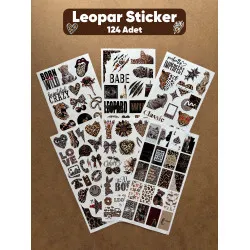 124 Adet Leopar Temalı Sticker Seti Ajanda Planner Bullet Journal Laptop Telefon Etiket Çıkartma