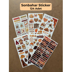 124 Adet Sonbahar Temalı Estetik Sticker Seti - Kahve, Yaprak, Balkabağı Bullet Journal Washi Etiket