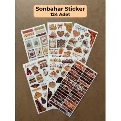 124 Adet Sonbahar Temalı Estetik Sticker Seti - Kahve, Yaprak, Balkabağı Bullet Journal Washi Etiket