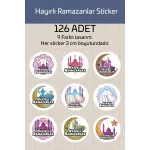 126 Adet Hayırlı Ramazanlar Ramazan Süsleme Paketleme Ambalaj Temalı Sticker Seti Etiket 3 CM P5