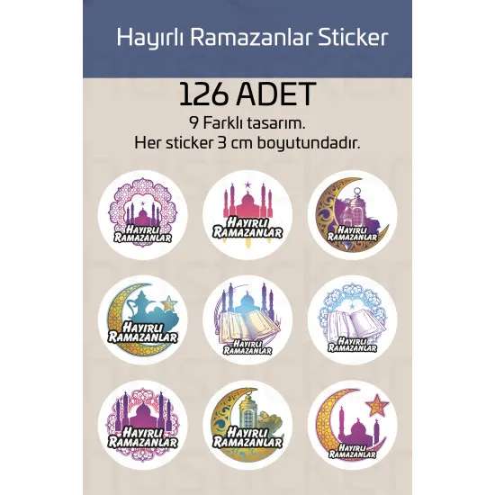 126 Adet Hayırlı Ramazanlar Ramazan Süsleme Paketleme Ambalaj Temalı Sticker Seti Etiket 3 CM P5