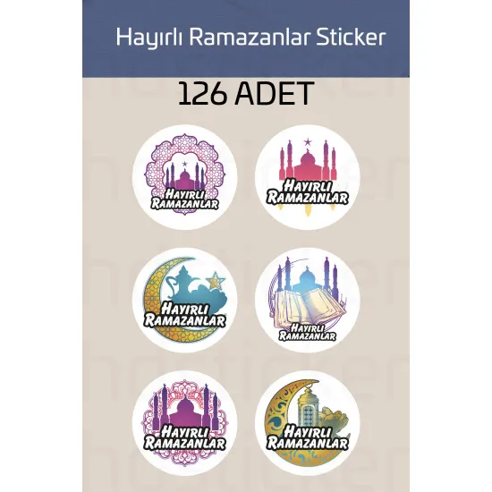 126 Adet Hayırlı Ramazanlar Ramazan Süsleme Paketleme Ambalaj Temalı Sticker Seti Etiket 3 CM P5
