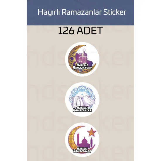 126 Adet Hayırlı Ramazanlar Ramazan Süsleme Paketleme Ambalaj Temalı Sticker Seti Etiket 3 CM P5