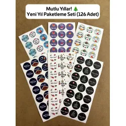 126 Adet Mutlu Yıllar Yeni Yıl Yılbaşı Sticker Etiket Seti Hediye Paketleme Ambalaj Süsleme P9