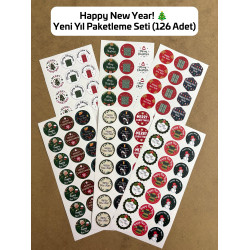 126 Adet Mutlu Yıllar Yılbaşı Temalı Yeni Yıl Sticker Etiket Hediye Paketleme Ambalaj Süsleme P2