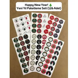 126 Adet Mutlu Yıllar Yılbaşı Temalı Yeni Yıl Sticker Etiket Hediye Paketleme Ambalaj Süsleme P2