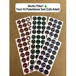 126 Adet Mutlu Yıllar Yılbaşı Yeni Yıl Sticker Etiket Hediye Paketleme Ambalaj Süsleme Seti P6