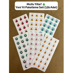126 Adet Yılbaşı Yeni Yıl Hediye Paketleme Sticker Etiket Seti Mutlu Yıllar Ambalaj Süsleme P3