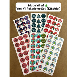 126 Adet Yılbaşı Yeni Yıl Mutlu Yıllar Sticker Etiket Hediye Paketleme Ambalaj Süsleme Dekor P10