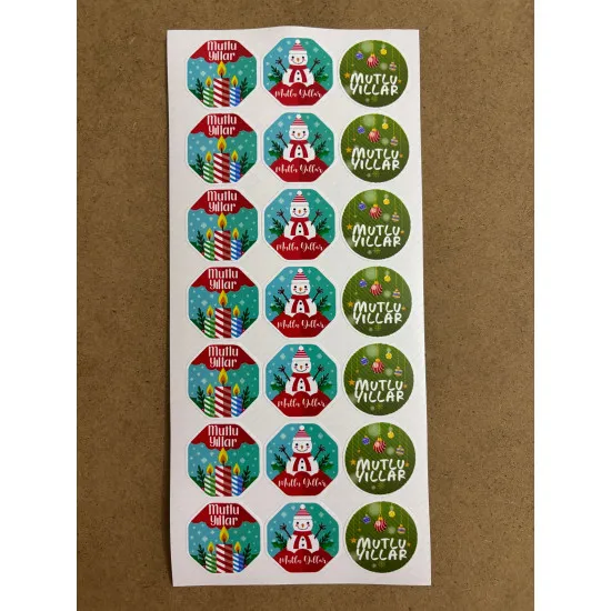 126 Adet Yılbaşı Yeni Yıl Mutlu Yıllar Sticker Etiket Hediye Paketleme Ambalaj Süsleme Dekor P10