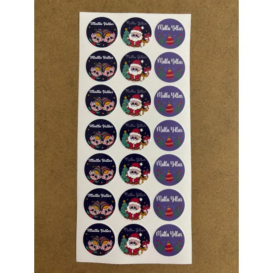 126 Adet Yılbaşı Yeni Yıl Mutlu Yıllar Sticker Etiket Hediye Paketleme Ambalaj Süsleme Dekor P10