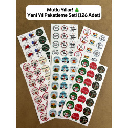 126 Adet Yılbaşı Yeni Yıl Mutlu Yıllar Temalı Sticker Etiket Hediye Paketleme Ambalaj Süsleme P7