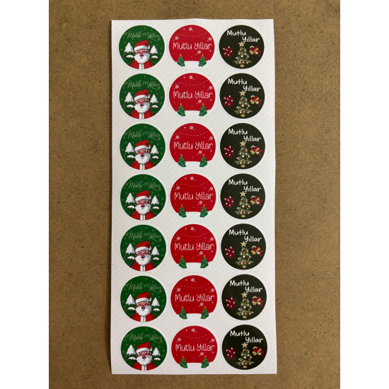 126 Adet Yılbaşı Yeni Yıl Mutlu Yıllar Temalı Sticker Etiket Hediye Paketleme Ambalaj Süsleme P7