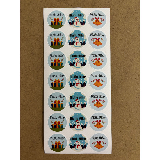 126 Adet Yılbaşı Yeni Yıl Mutlu Yıllar Temalı Sticker Etiket Hediye Paketleme Ambalaj Süsleme P7