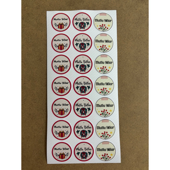 126 Adet Yılbaşı Yeni Yıl Mutlu Yıllar Temalı Sticker Etiket Hediye Paketleme Ambalaj Süsleme P7