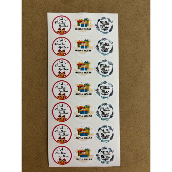 126 Adet Yılbaşı Yeni Yıl Mutlu Yıllar Temalı Sticker Etiket Hediye Paketleme Ambalaj Süsleme P7