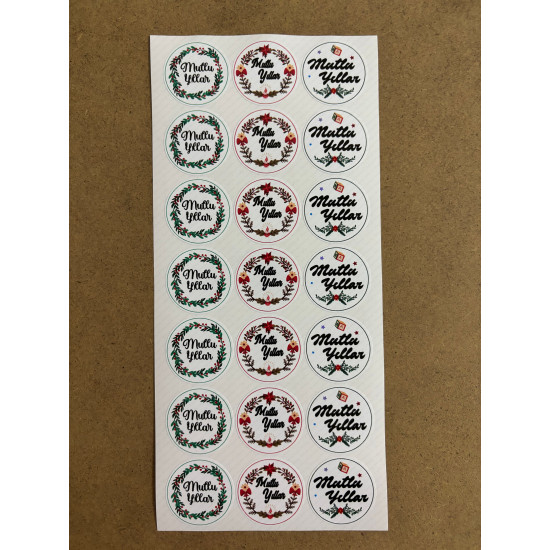 126 Adet Yılbaşı Yeni Yıl Mutlu Yıllar Temalı Sticker Etiket Hediye Paketleme Ambalaj Süsleme P7