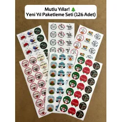 126 Adet Yılbaşı Yeni Yıl Mutlu Yıllar Temalı Sticker Etiket Hediye Paketleme Ambalaj Süsleme P7