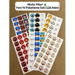 126 Adet Yılbaşı Yeni Yıl Sticker Etiket Seti Hediye Paketleme Mutlu Yıllar Ambalaj Dekor P8