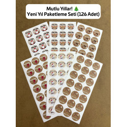 126 Adet Yılbaşı Yeni Yıl Sticker Etiket Seti Mutlu Yıllar Hediye Paketleme Ambalaj Süsleme P5
