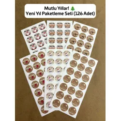 126 Adet Yılbaşı Yeni Yıl Sticker Etiket Seti Mutlu Yıllar Hediye Paketleme Ambalaj Süsleme P5