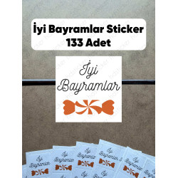 133 Adet Şeker Temalı İyi Bayramlar Sticker Ramazan Kurban Bayramı Çikolata Hediye Ambalaj Etiketi