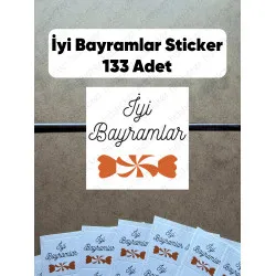 133 Adet Şeker Temalı İyi Bayramlar Sticker Ramazan Kurban Bayramı Çikolata Hediye Ambalaj Etiketi