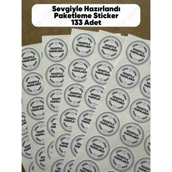 133 Adet Sevgiyle Hazırlandı Teşekkür Etiketi Hediye Paketleme Sticker Yapışkanlı Çıkartma