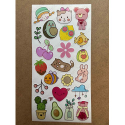 142 Adet Sevimli Etiket Kedi, Çiçek, Sebze, Pasta, Hayvan, Meyve, Dondurma, Avokado, Yıldız, Öğretici Çocuk Odası Sticker Seti