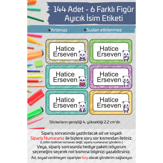 144 Adet Ayıcık Temalı İsme Özel Okul Etiketi Kalem Defter Özel İsim Yazılabilen Sticker 144 Adet Ayıcık Temalı İsme Özel Okul Etiketi Kalem Defter Özel İsim Yazılabilen Sticker